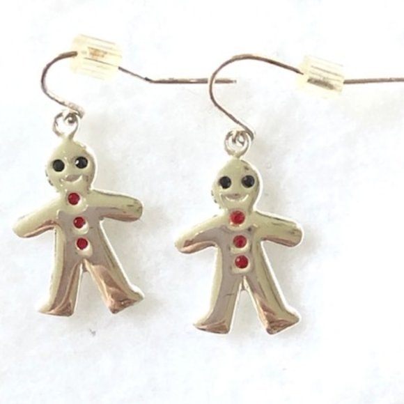 Jewelry - Sterling silver 925 gingerbread men earrings with small stones eyes buttons
